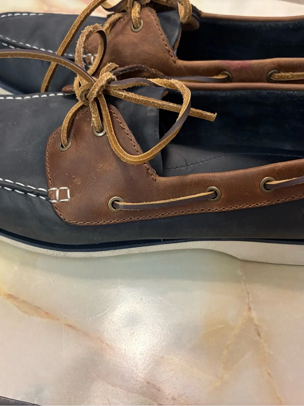 Clarks Port View Boat Shoes Navy Brown Leather Nautical Mens Sz 11
